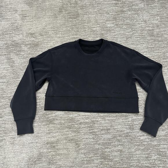 Lululemon Sweatshirt Womens Large Black Cropped Crewneck Oversized Pullover Yoga - Picture 1 of 8